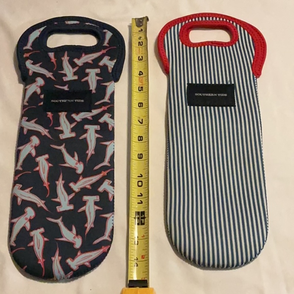 NEW Set of 2 Southern Tide Wine Bottle Holders striped & hammerhead shark design - Picture 2 of 4